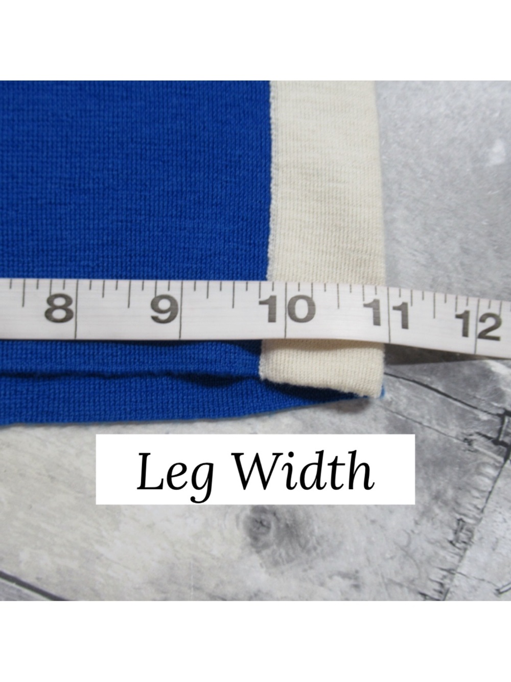 ST. JOHN 100% Wool Knit Wide Leg Pants Royal Blue Cream Side Stripe Size L - Picture 9 of 11